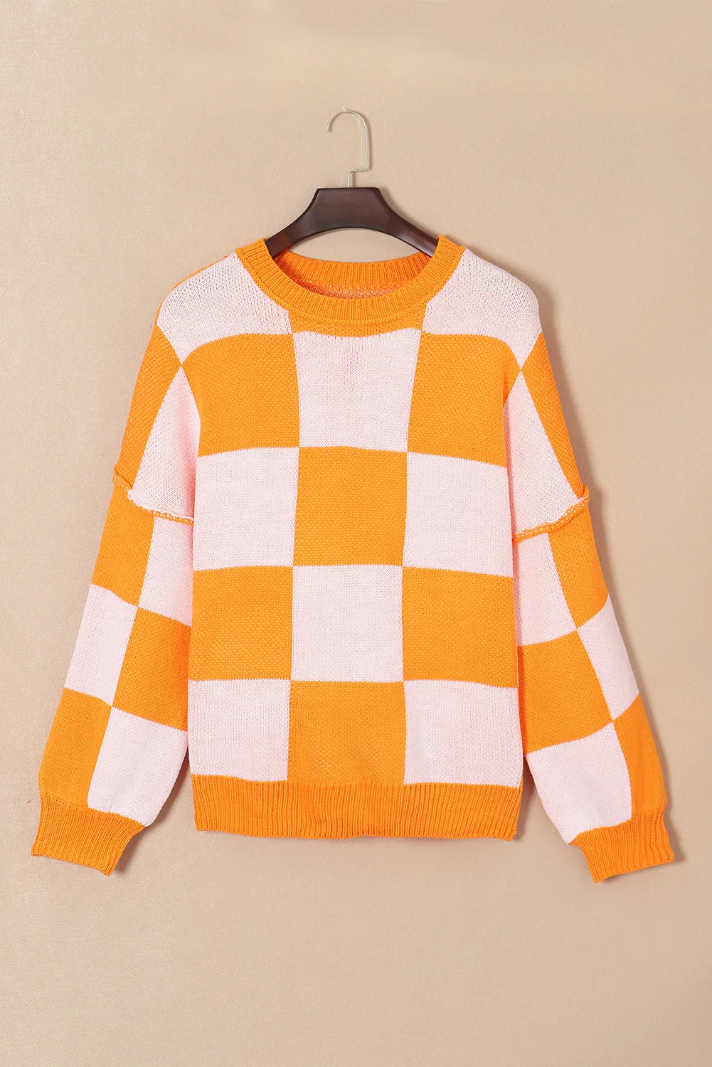 Women's Plaid Print Puff Sleeve Pullover Sweater