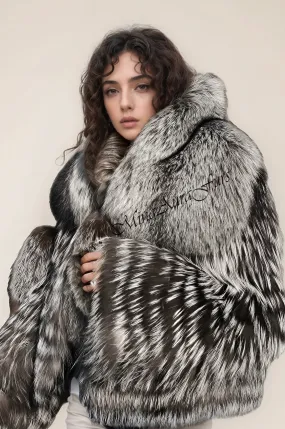 Women's Real Fox Fur Jacket - Silver Fox - G0032