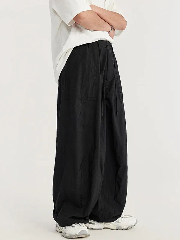 Wrinkled Baggy Pants in Black Color