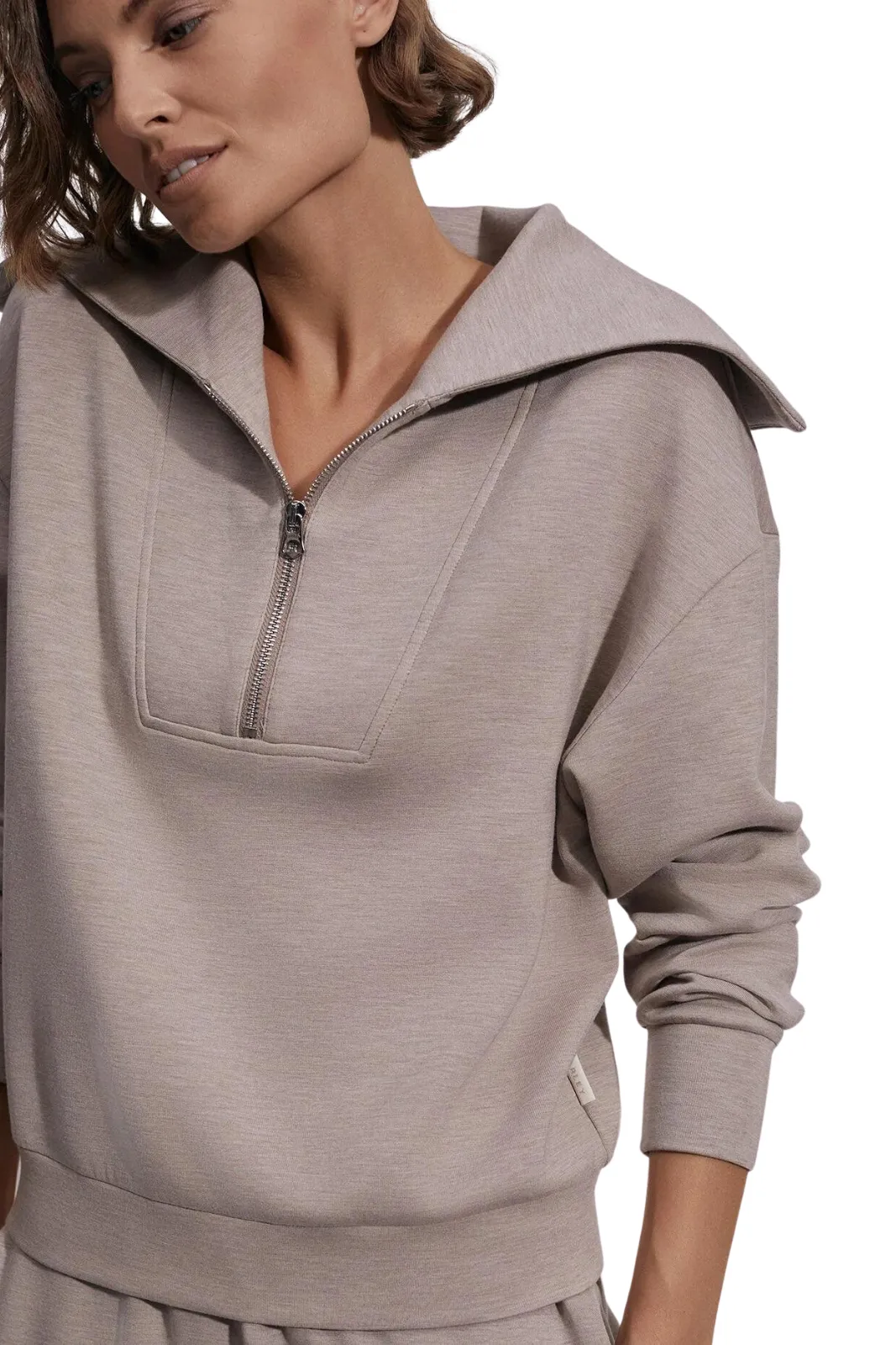 Yates Half Zip Sweat, Taupe Marl