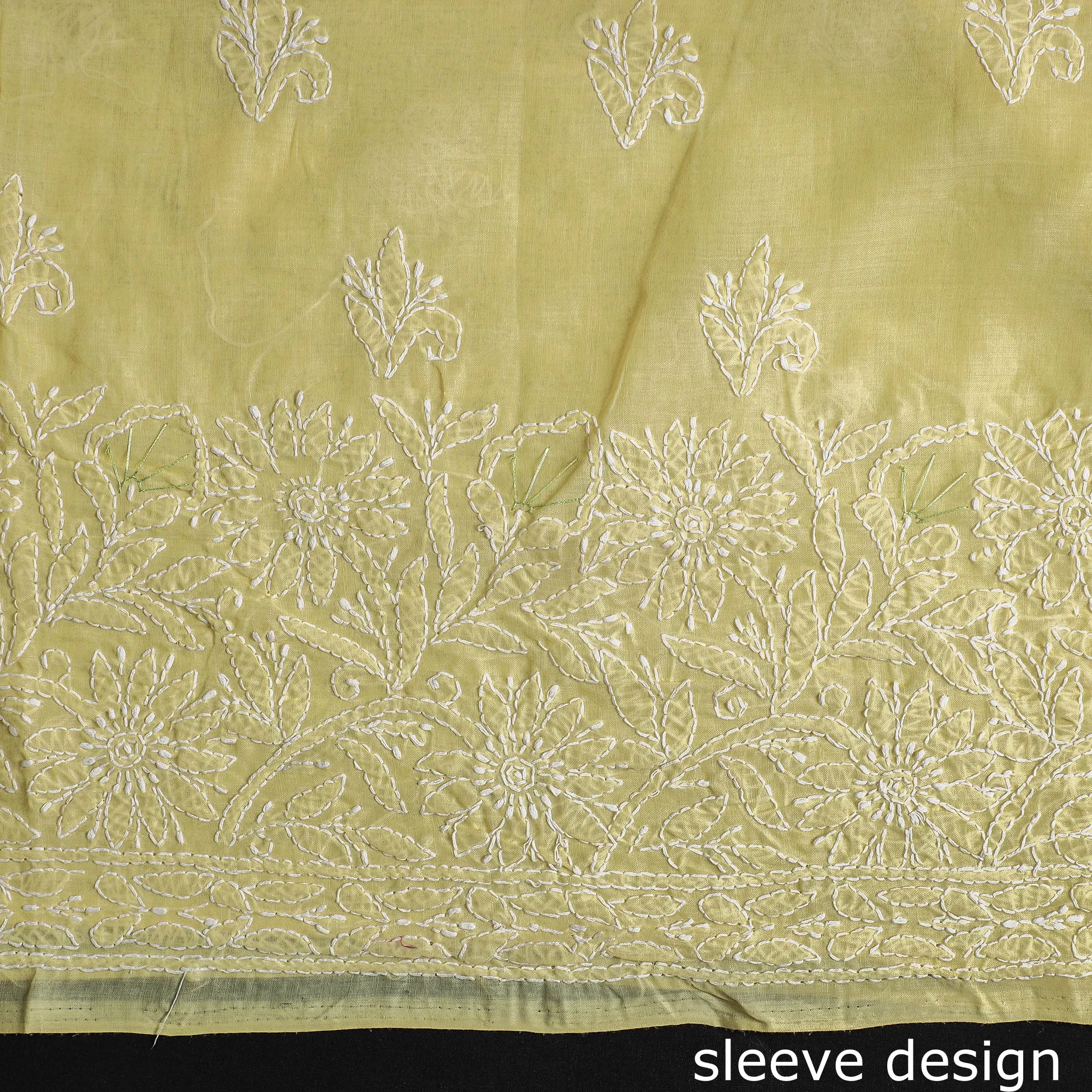 Yellow - 3pc Lucknow Chikankari with Parsi Style Hand Embroidery Cotton Suit Material Set